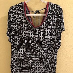 White House Black Market red, black and white  tunic